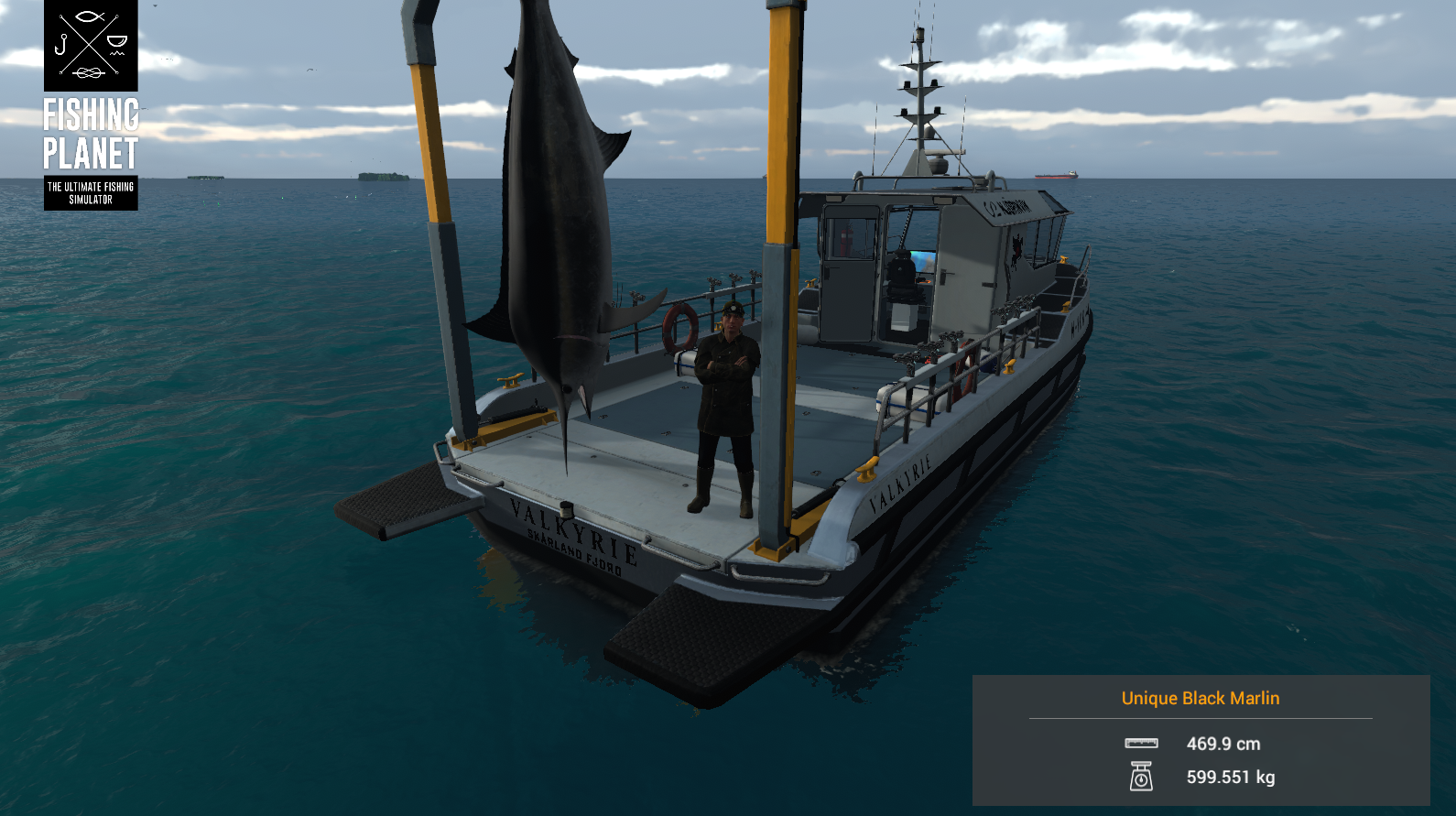 Unique Black Marlin hanging from the Valkyrie crane at Noomaa Kuda Atholhu in Fishing Planet