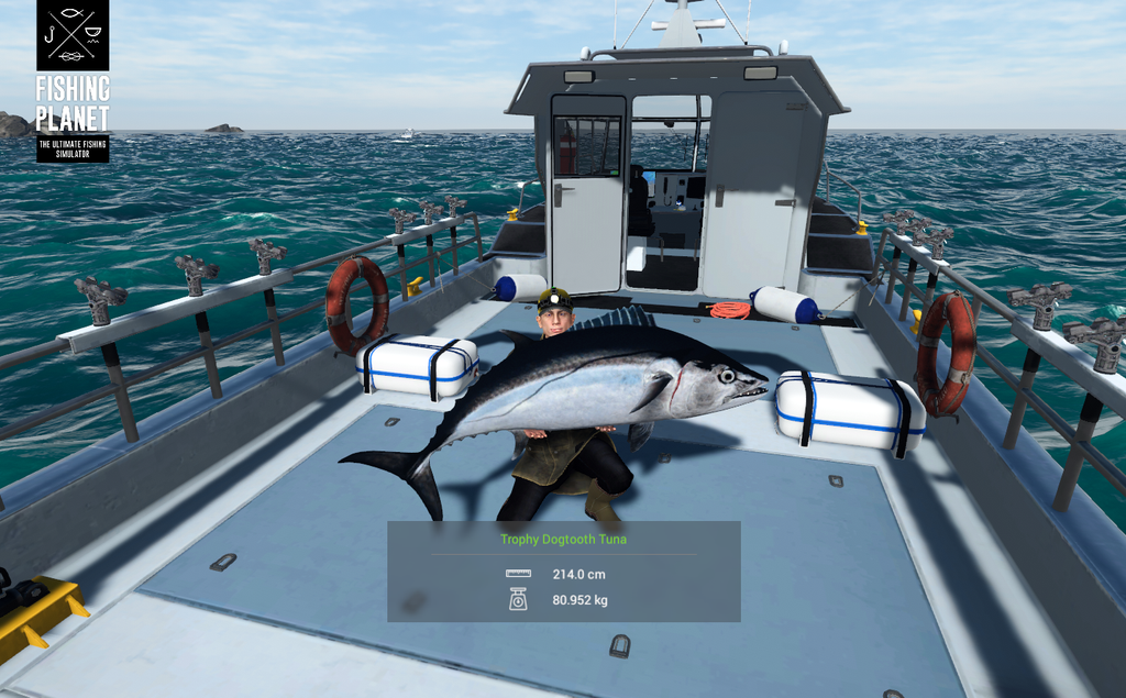 Trophy Dogtooth Tuna 80 kg on the Valkyrie deck in Fishing Planet at Kaiji No Ri Japan
