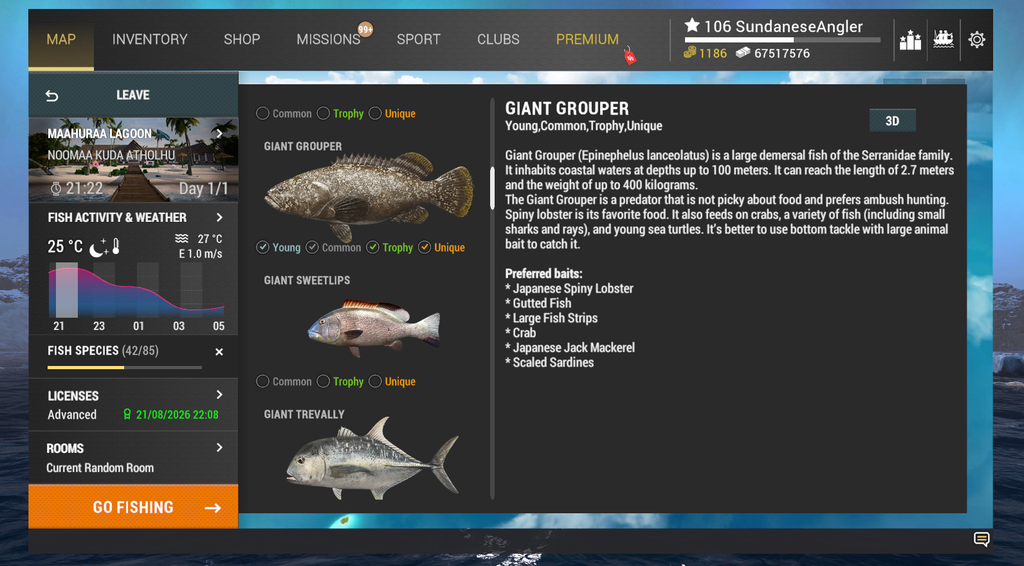 Giant Grouper in-game info and preferred baits in Fishing Planet at Noomaa Kuda Atholhu