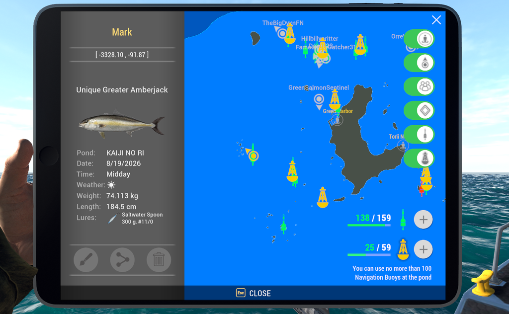Kaiji No Ri map showing Greater Amberjack catch location near Green Harbor in Fishing Planet