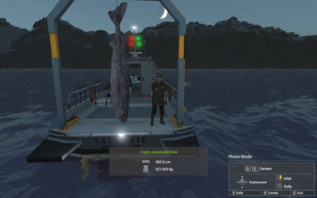 Trophy Greenland Shark 521 kg on the Valkyrie deck in Fishing Planet at Skarland Fjord Norway