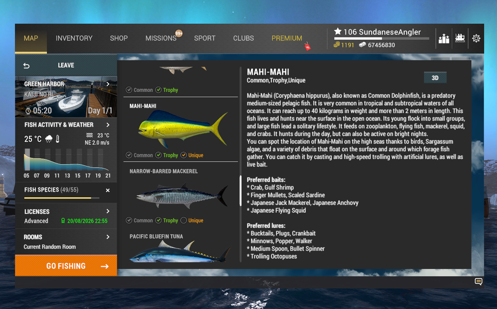 Mahi-Mahi in-game info and preferred lures in Fishing Planet at Kaiji No Ri

