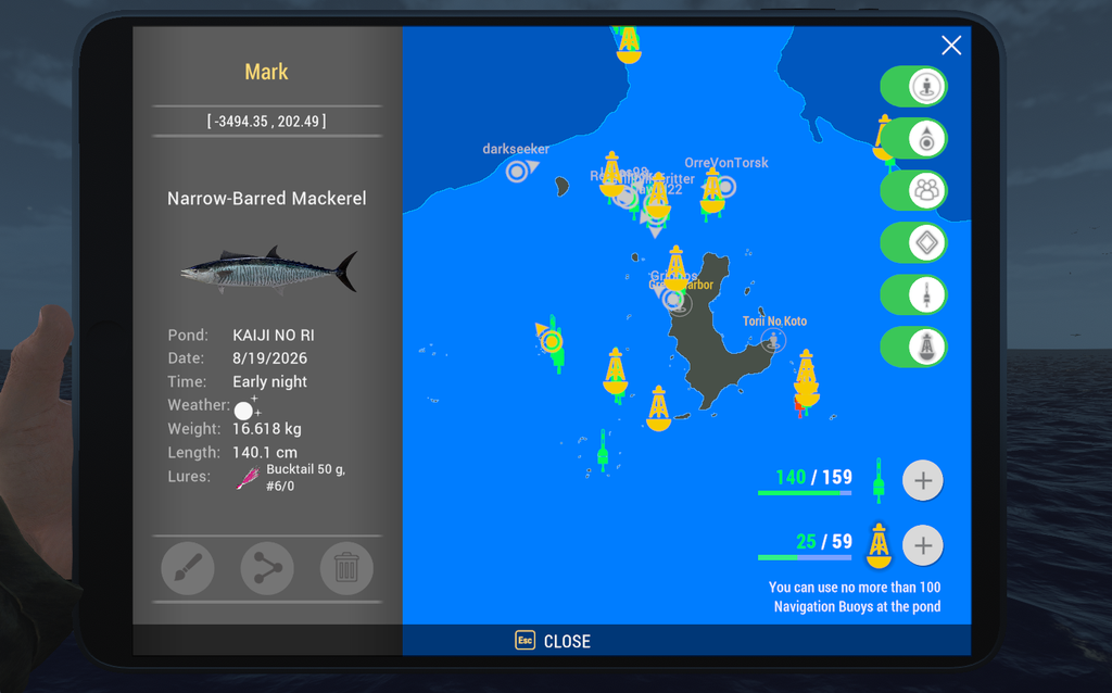 Kaiji No Ri map showing Narrow-Barred Mackerel catch location near Green Harbor in Fishing Planet