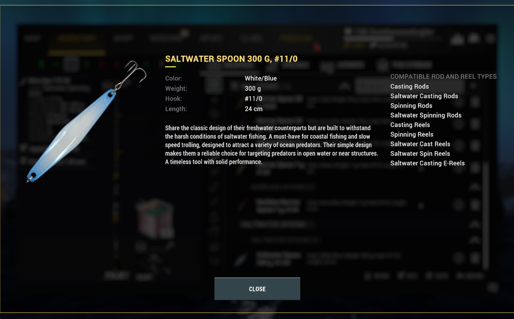 Saltwater Spoon 300 g lure detail in Fishing Planet for coastal fishing and slow trolling