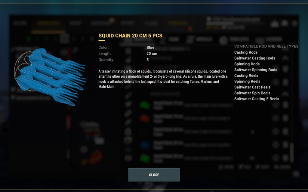 Squid Chain 20cm teaser detail in Fishing Planet for trolling tuna and marlin