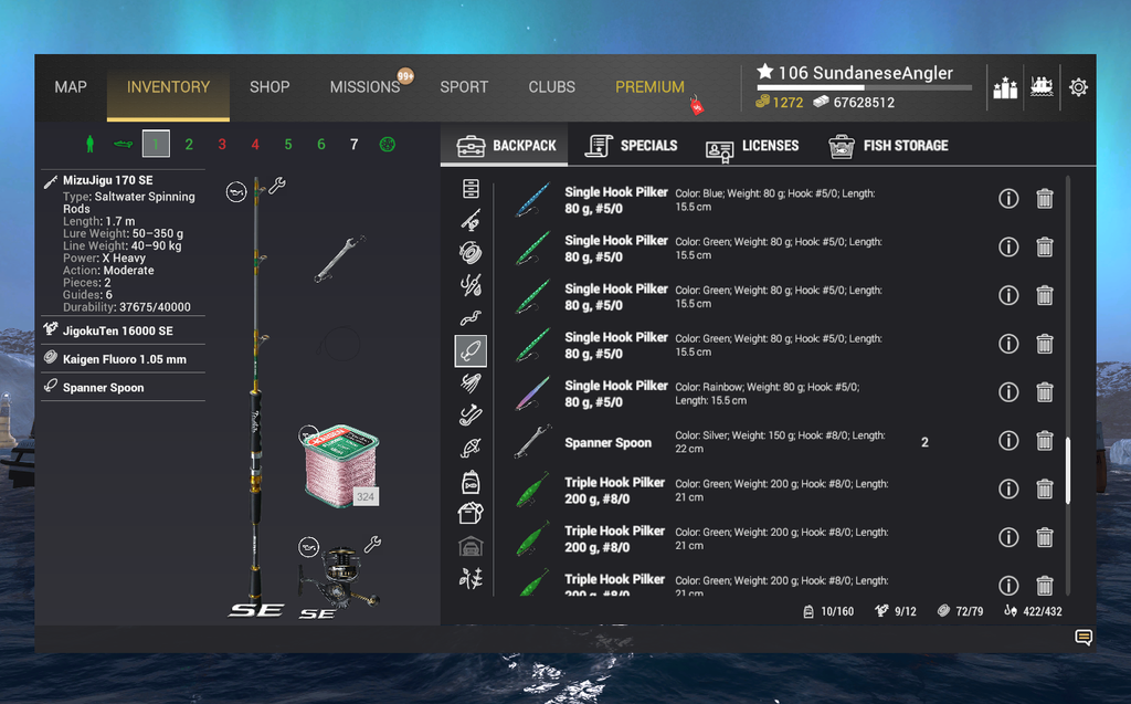 MizuJigu 170 SE saltwater spinning rig used at Kaiji No Ri in Fishing Planet