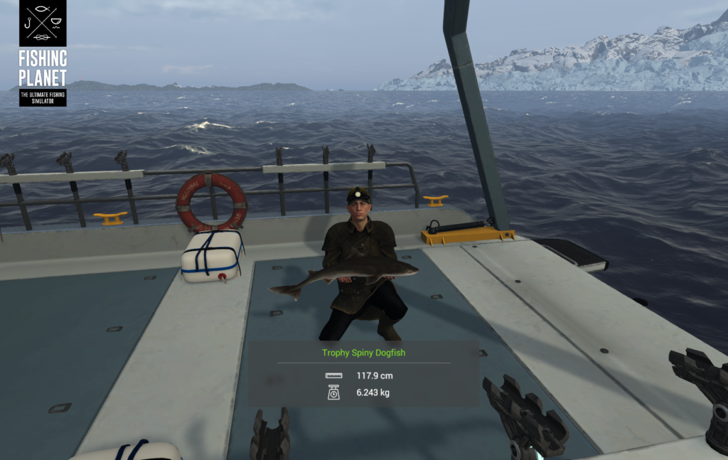 Trophy Spiny Dogfish held on the Valkyrie boat at Skarland Fjord in Fishing Planet