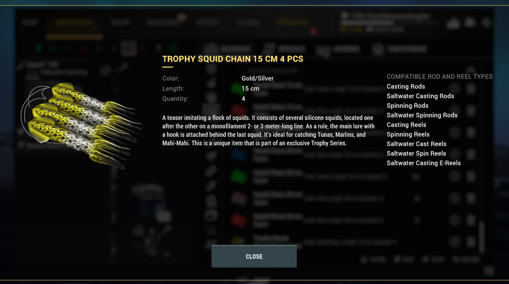 Trophy Squid Chain 15 cm teaser detail in Fishing Planet for trolling marlin and tuna