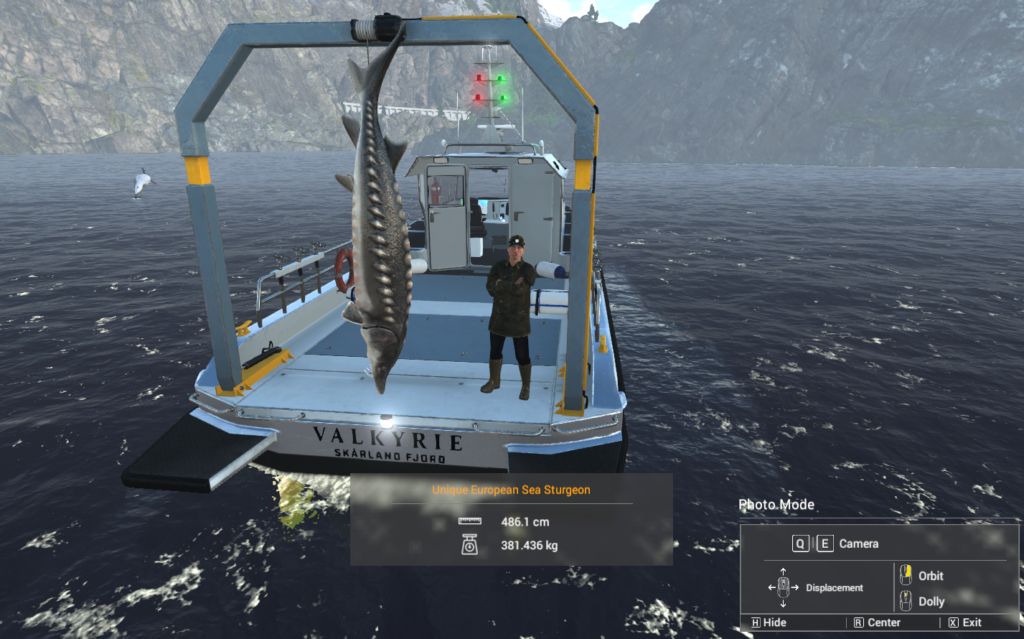 Unique European Sea Sturgeon 381 kg 486 cm in Fishing Planet photo mode at Skarland Fjord
