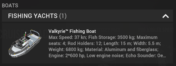 Valkyrie Fishing Boat stats in Fishing Planet