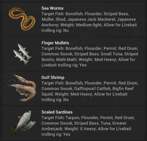 Japanese Spiny Lobster and Japanese Anchovy baits in the Valkyrie Saga Pack in Fishing Planet