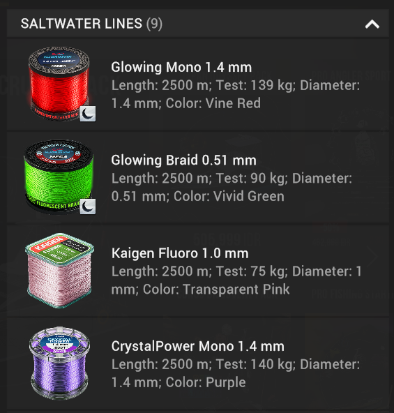 Saltwater lines in the Valkyrie Saga Pack in Fishing Planet