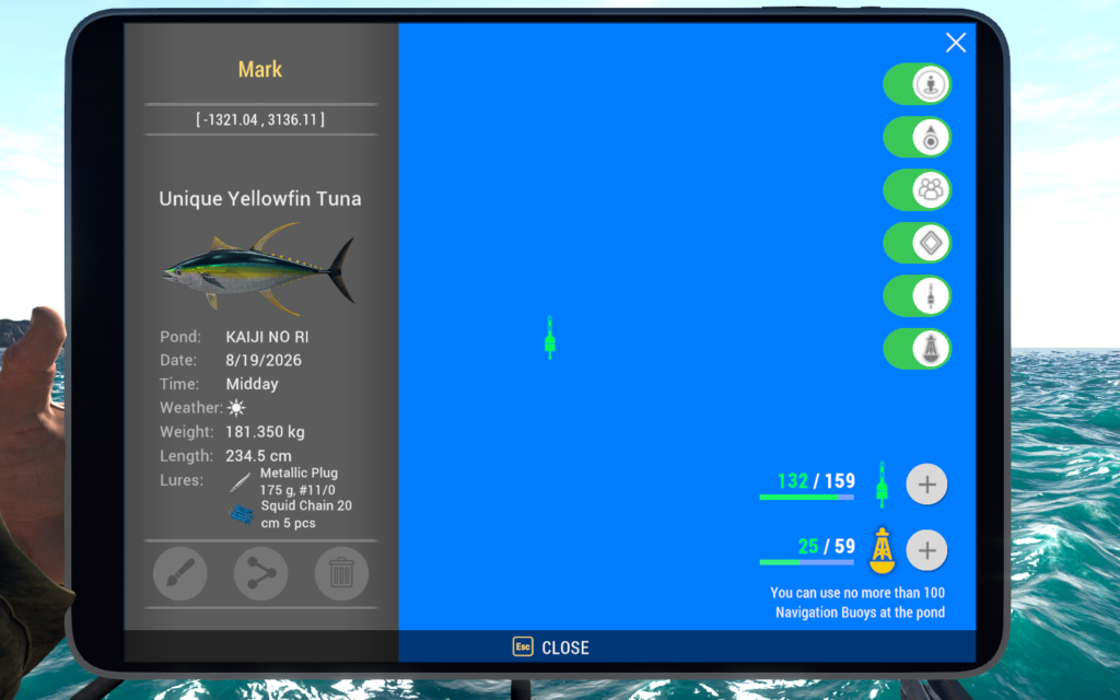 Kaiji No Ri map showing Yellowfin Tuna catch location in Fishing Planet