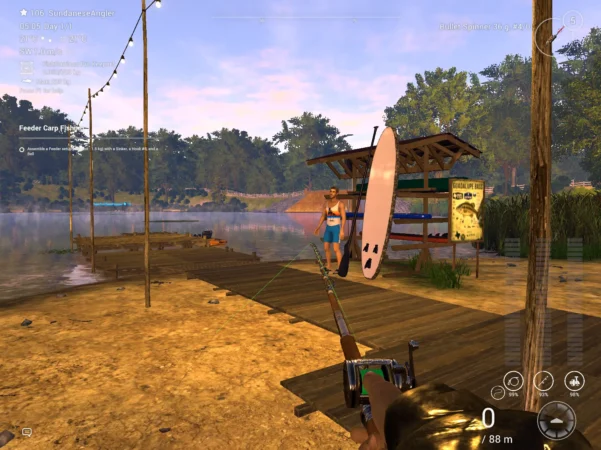 Kayak Rentals dock on Lone Star Lake with rental racks and a Guadalupe Bass information board